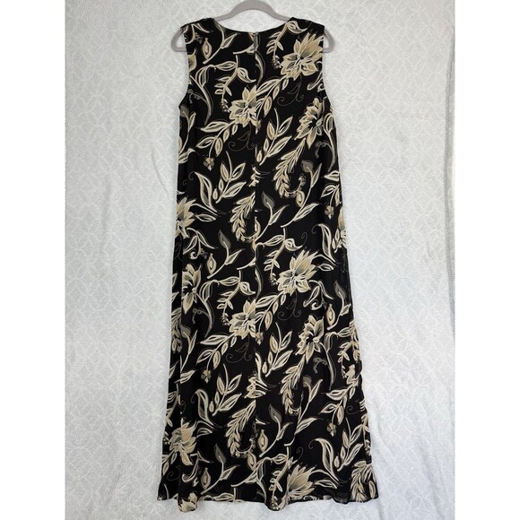 Vtg Talbots Midi Maxi Dress 14 Black Tan Floral Sleeveless Fairygrunge 90s Y2K - Picture 4 of 11